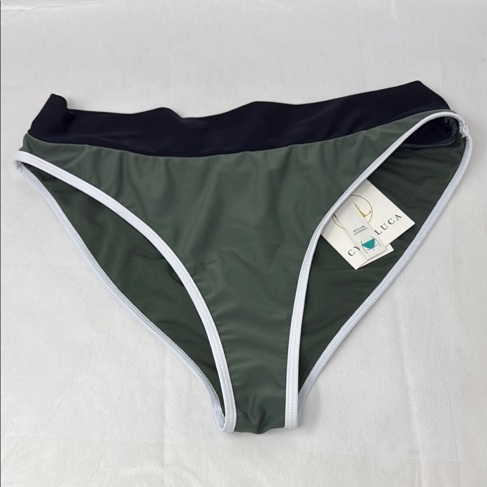 Cyn & Luca Bikini Bottoms XL Olive Green Flattering Colorblock Swim Vacation